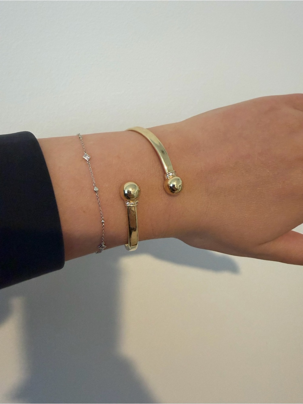 14K Yellow Gold Open Cuff Bracelet with Ball End Accents